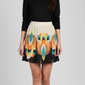 Forever 21 Pleated Art Deco Multi Color Printed Skirt Size M